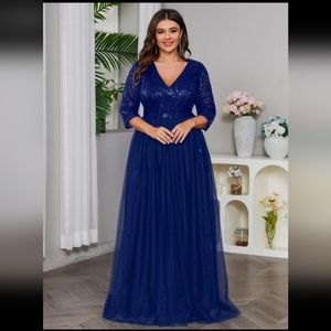 SHEIN Navy Blue Sequin V-Neck Maxi Dress